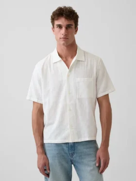 Camisa de algodón dobby con corte holgado y dobladillo recto