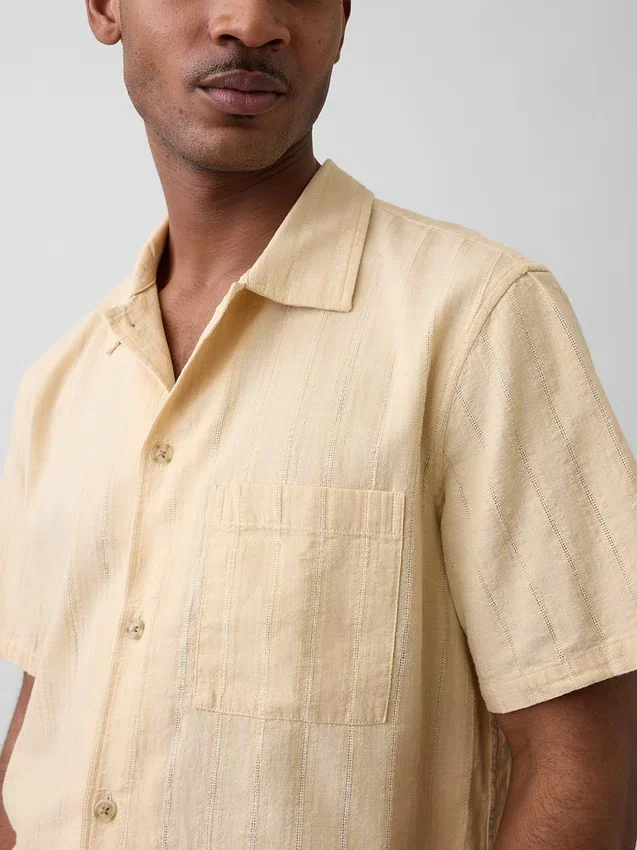 Camisa de algodón dobby con corte holgado y dobladillo recto