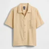 Camisa de algodón dobby con corte holgado y dobladillo recto