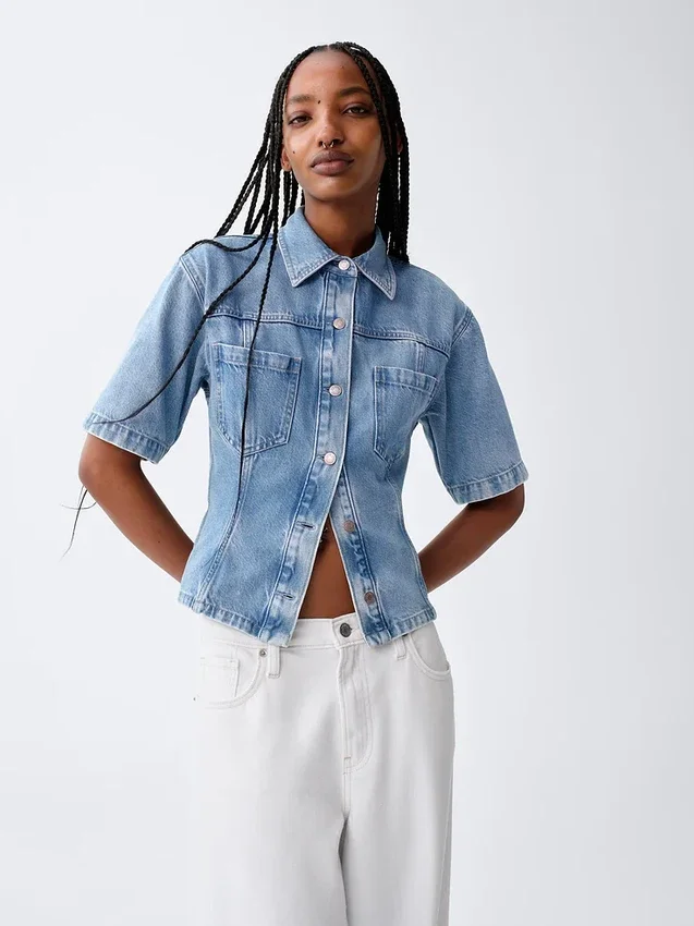 Camisa de mezclilla ultrasuave con bolsillos