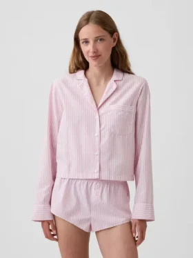 Camisa de pijama corta oversize de popelín