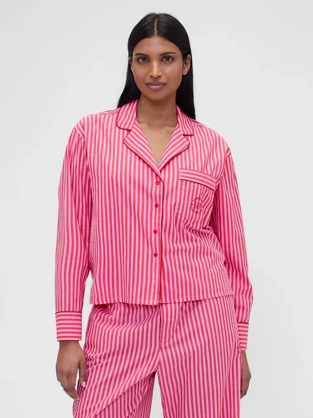Camisa de pijama de popelín a rayas holgada de GAP × Summer Fridays