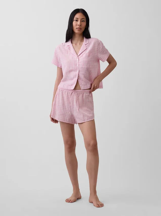 Camisa de pijama oversize de gasa arrugada