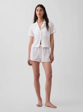 Camisa de pijama oversize de gasa arrugada