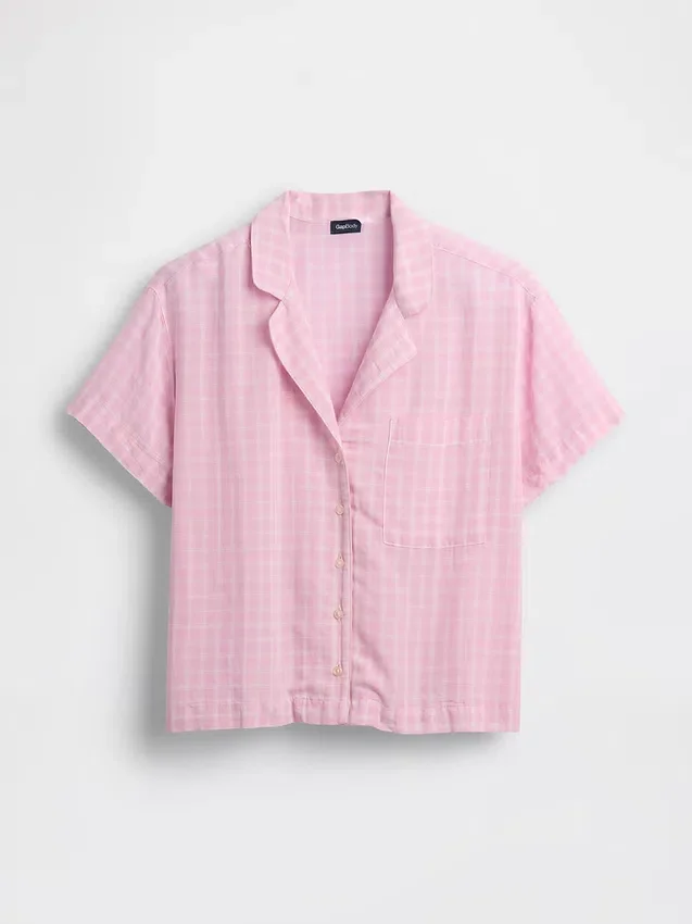 Camisa de pijama oversize de gasa arrugada