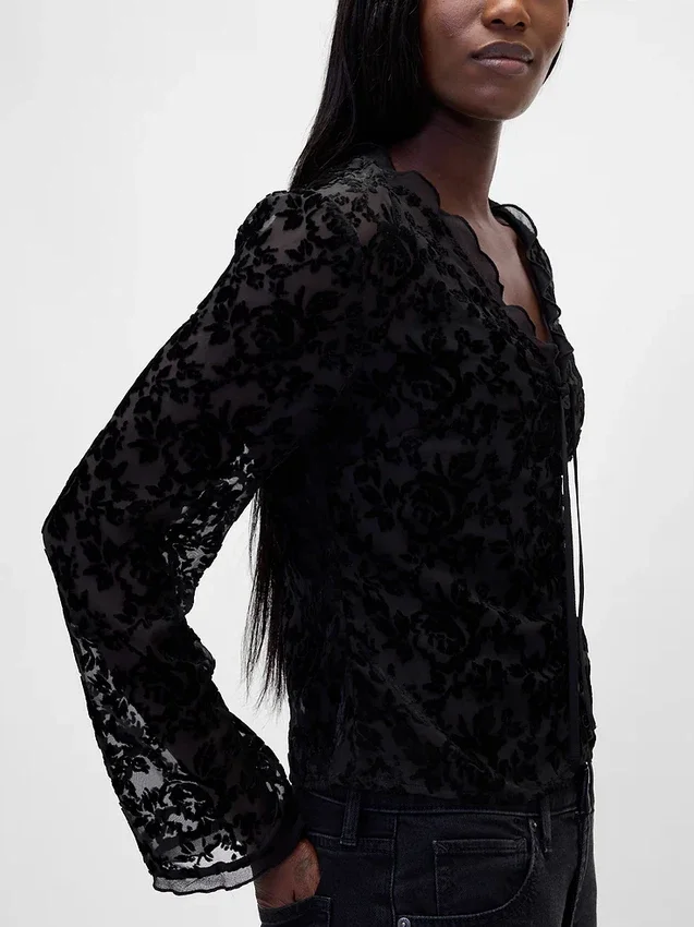 Camisa de terciopelo con efecto quemado