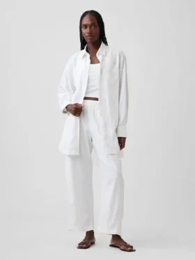 Camisa túnica oversize de mezcla de lino
