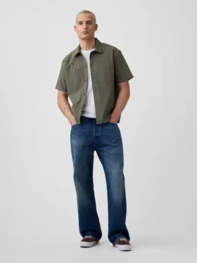 Camisa utilitaria de corte holgado y dobladillo recto
