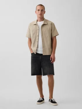 Camisa utilitaria de corte holgado y dobladillo recto