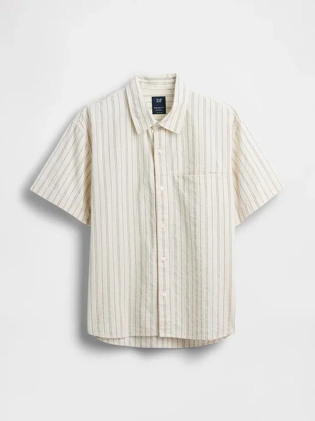 Camisas de corte holgado con dobladillo curvo y rayas de seersucker