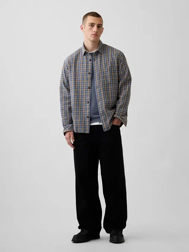 Camisas de cuadros holgadas de sarga lavada al sol
