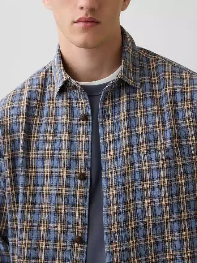 Camisas de cuadros holgadas de sarga lavada al sol
