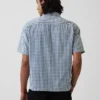Camisas de mezclilla a cuadros con corte holgado y dobladillo recto
