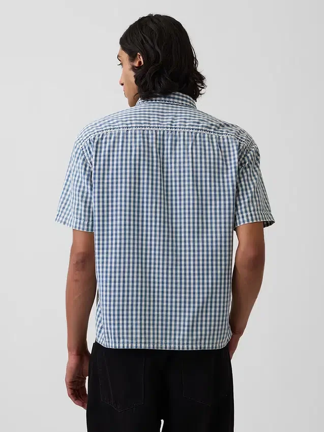 Camisas de mezclilla a cuadros con corte holgado y dobladillo recto