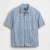 Camisas de mezclilla a cuadros con corte holgado y dobladillo recto