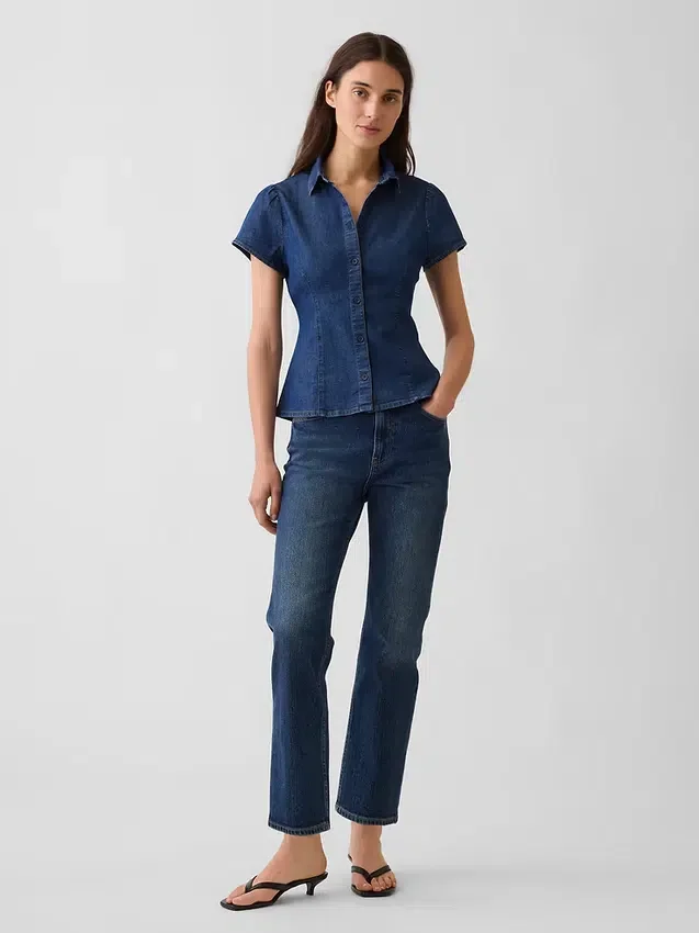 Camisas de mezclilla con mangas casquillo