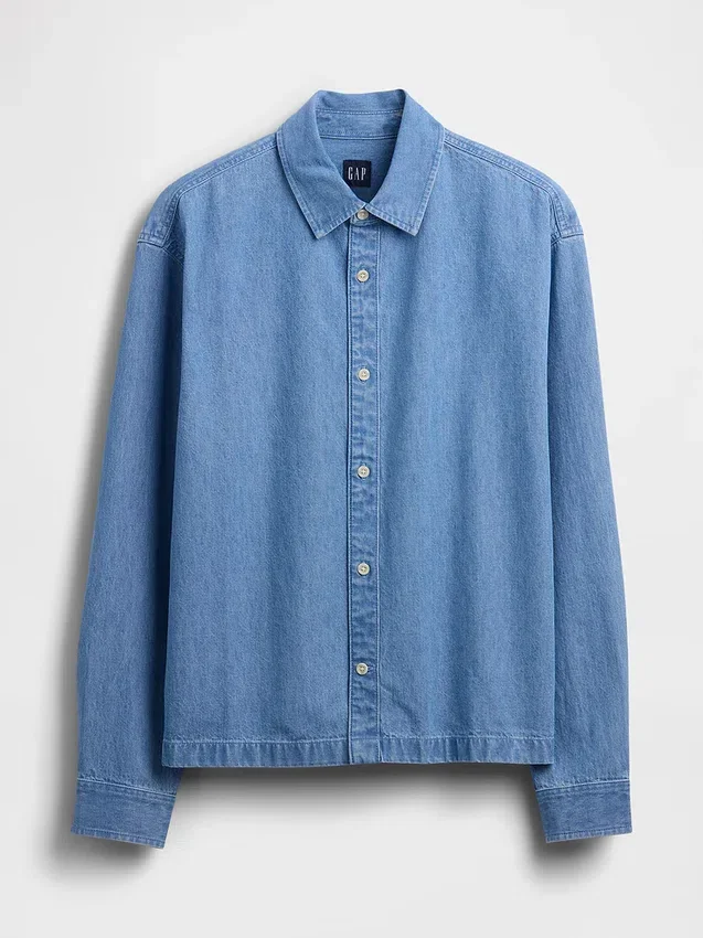 Camisas de mezclilla de corte holgado y dobladillo recto