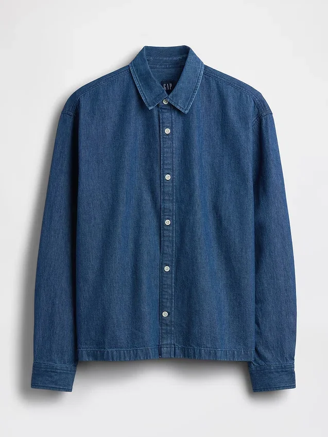 Camisas de mezclilla de corte holgado y dobladillo recto