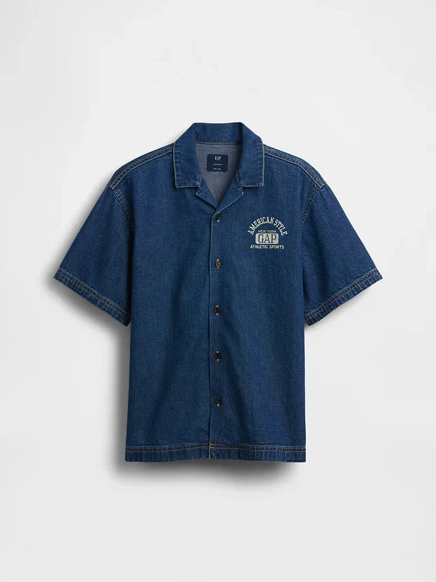 Camisas de mezclilla para niños con estilo relajado y logotipo de New York