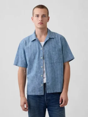 Camisas de resort de denim con tejido dobby