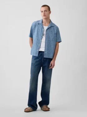 Camisas de resort de denim con tejido dobby