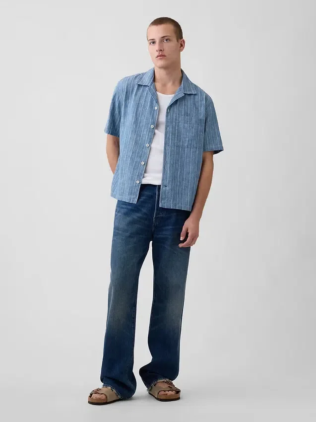 Camisas de resort de denim con tejido dobby