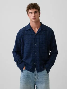 Camisas de seersucker de corte holgado con dobladillo recto