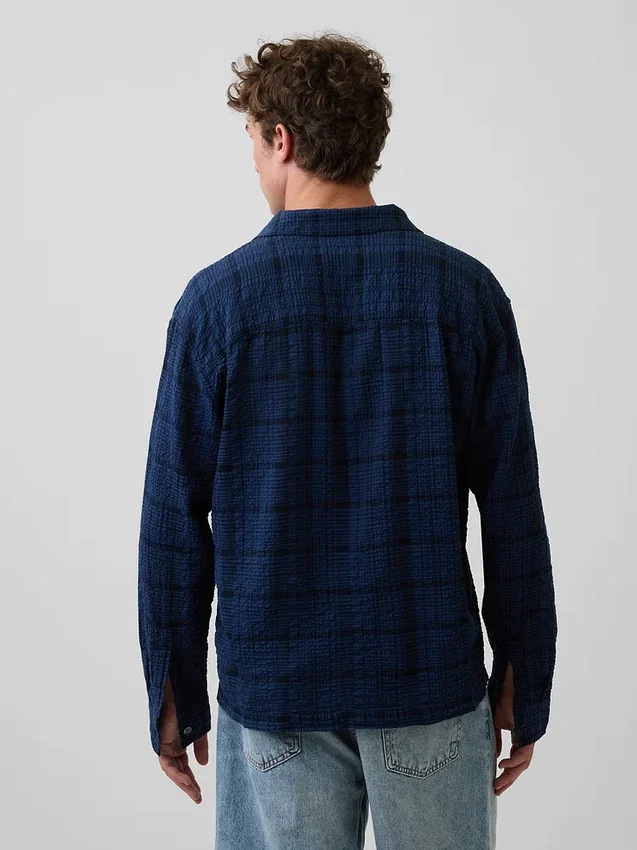 Camisas de seersucker de corte holgado con dobladillo recto
