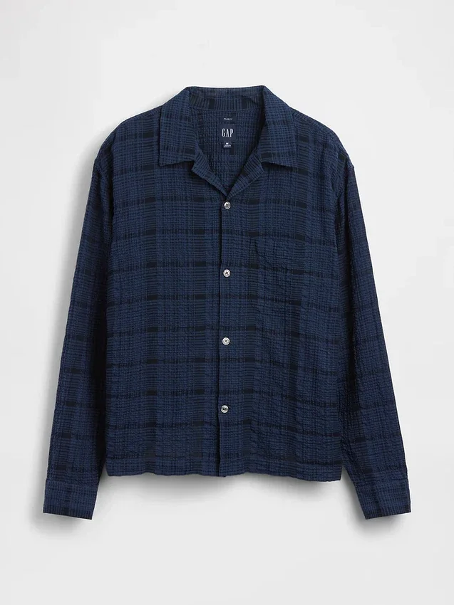 Camisas de seersucker de corte holgado con dobladillo recto