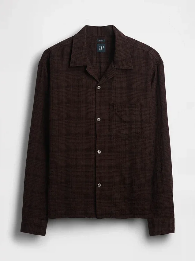 Camisas de seersucker de corte holgado con dobladillo recto
