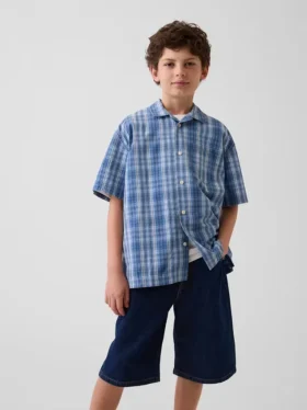 Camisas de vacaciones holgadas a cuadros con textura para niños