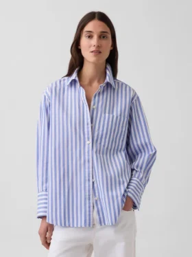 Camisas grandes a rayas de popelín de algodón orgánico