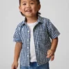 Camisas grandes de mezclilla a cuadros vichy para bebés y niños pequeños