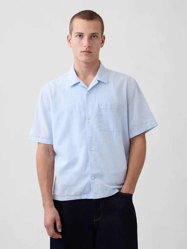 Camisas holgadas de lino y algodón con dobladillo recto
