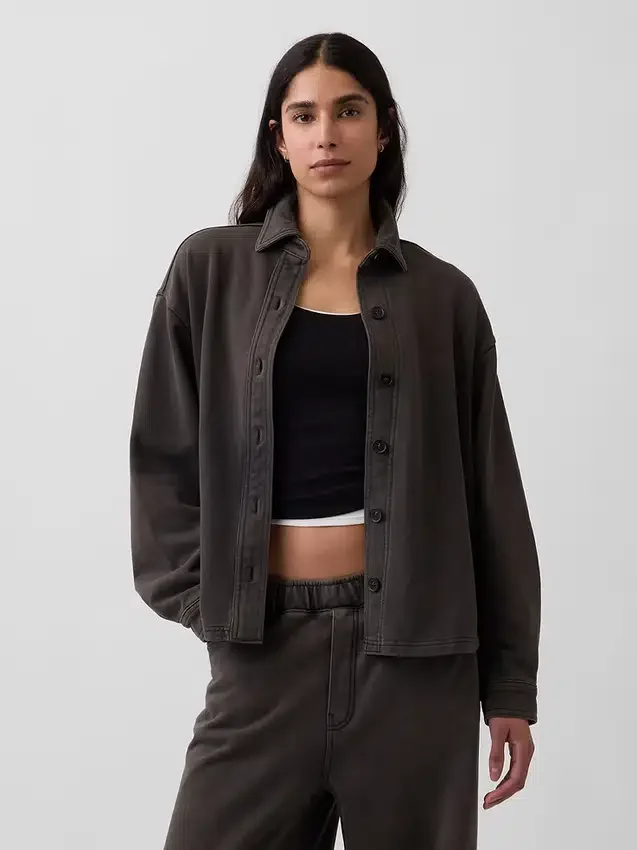 Camisas oversize de felpa francesa gruesa con botones en el frente