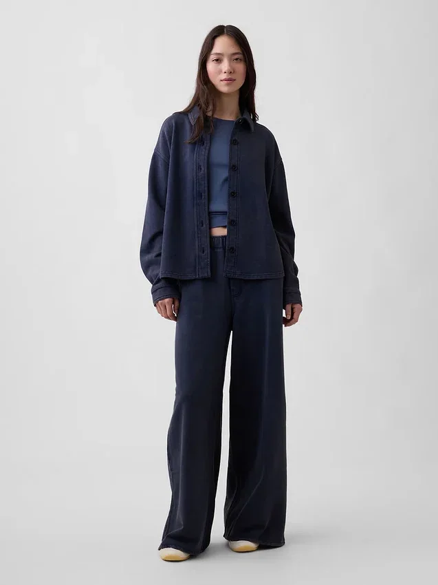 Camisas oversize de felpa francesa gruesa con botones en el frente