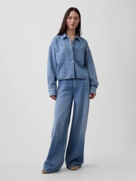 Camisas oversize de mezclilla ultrasuave con dobladillo recto y corte corto