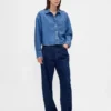 Camisas oversize de mezclilla ultrasuave con dobladillo recto y corte corto