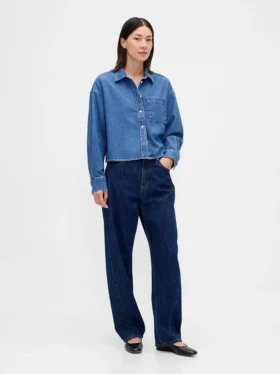 Camisas oversize de mezclilla ultrasuave con dobladillo recto y corte corto