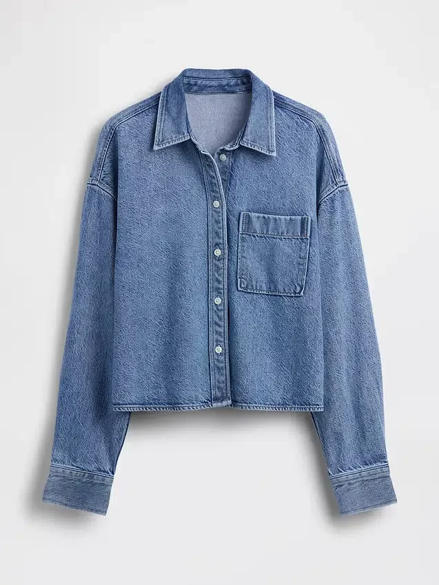 Camisas oversize de mezclilla ultrasuave con dobladillo recto y corte corto