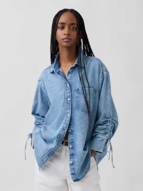 Camisas oversize de mezclilla ultrasuaves con mangas fruncidas