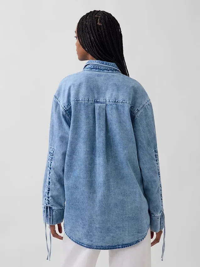 Camisas oversize de mezclilla ultrasuaves con mangas fruncidas