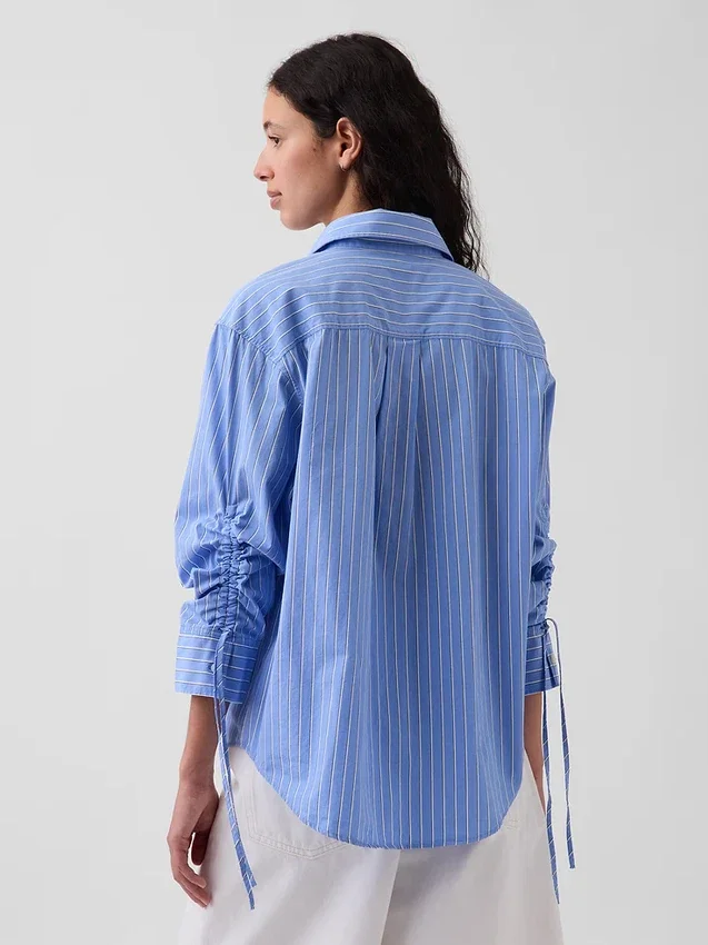 Camisas oversize de popelín de algodón orgánico con mangas fruncidas