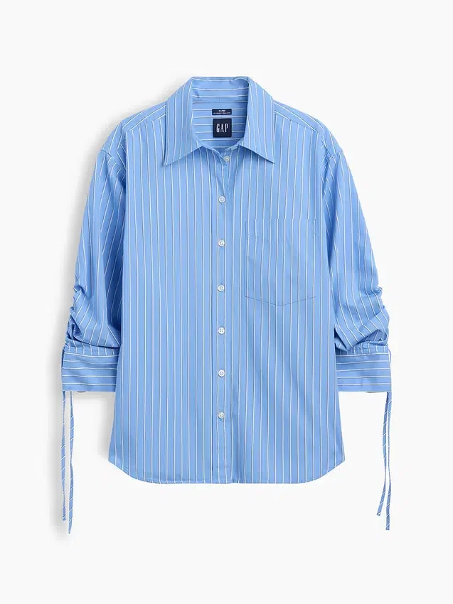 Camisas oversize de popelín de algodón orgánico con mangas fruncidas