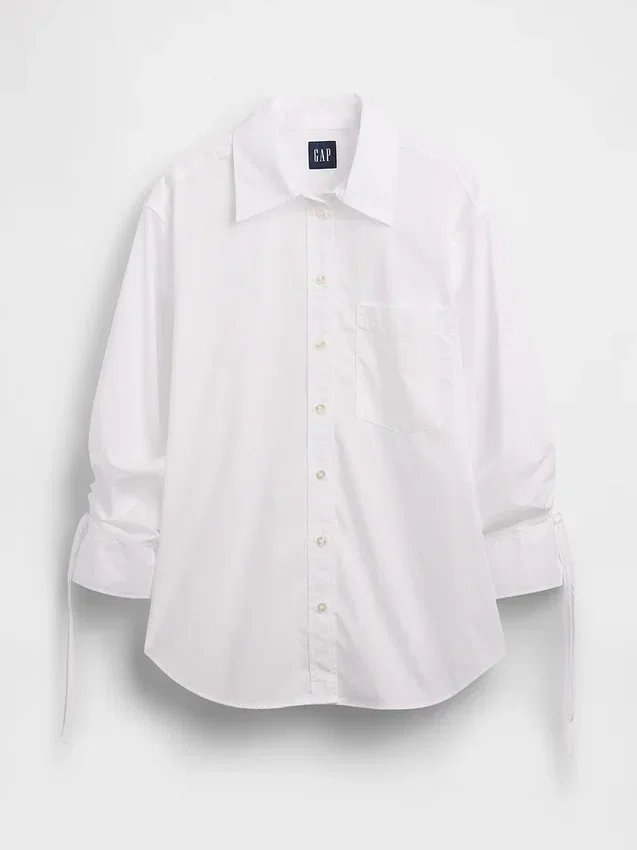 Camisas oversize de popelín de algodón orgánico con mangas fruncidas