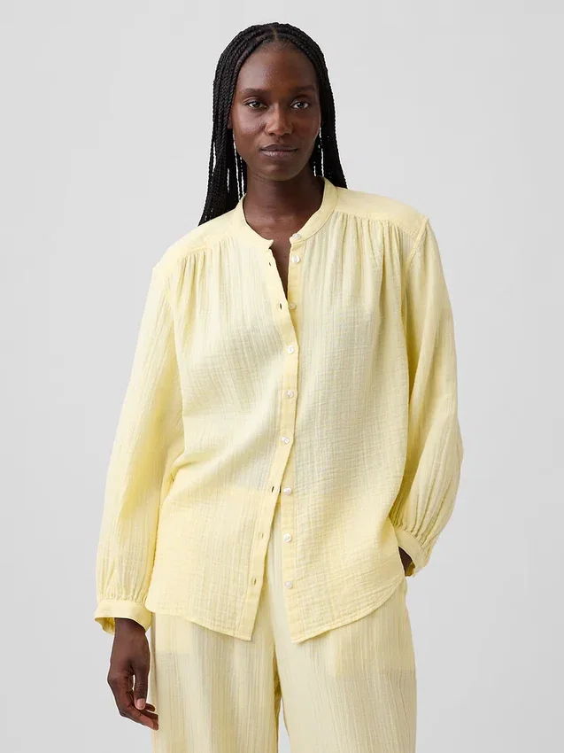 Camisas oversize sin cuello de gasa de algodón