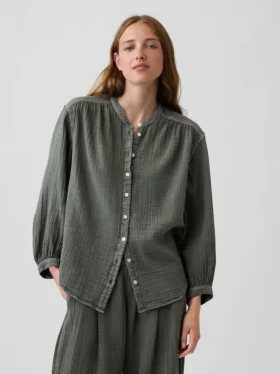 Camisas oversize sin cuello de gasa de algodón