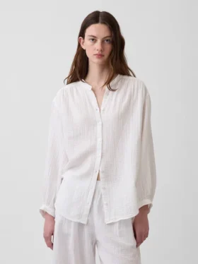 Camisas oversize sin cuello de gasa de algodón