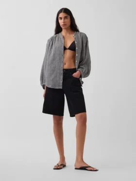 Camisas oversize sin cuello de gasa de algodón