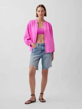 Camisas oversize sin cuello de gasa de algodón
